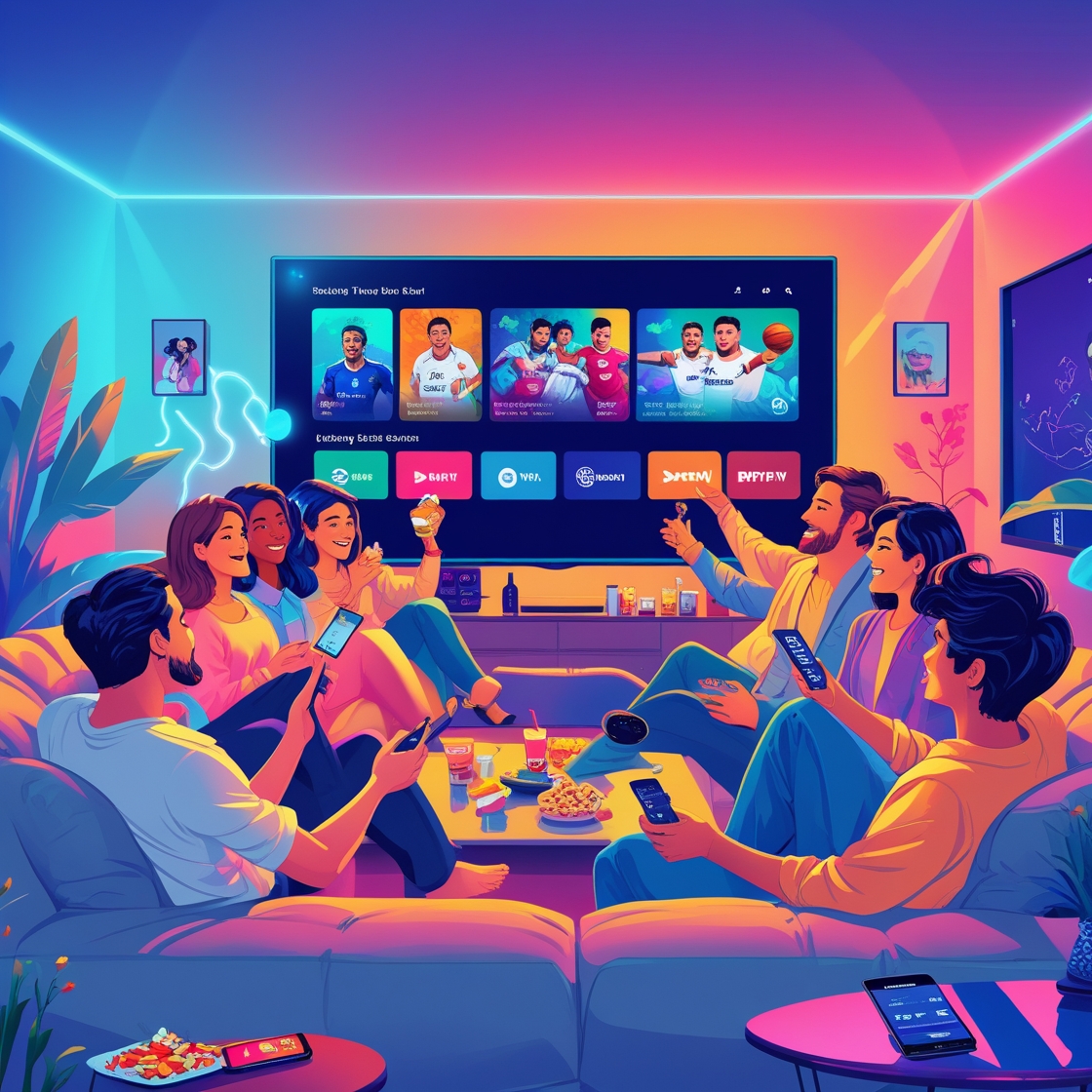 Familie genießt IPTV Anbieter Inhalte auf dem Smart-TV